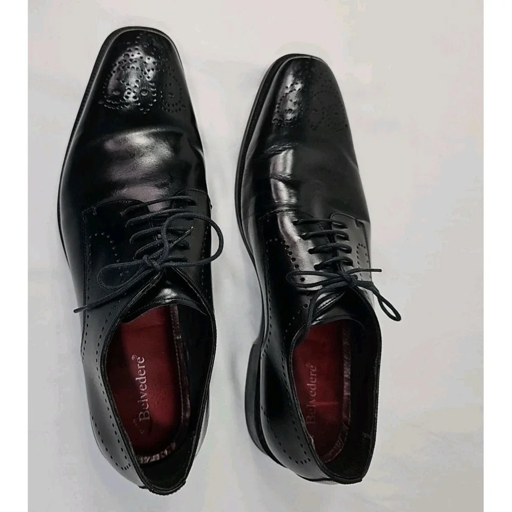 Belvedere Studio Medallion Wing Tip US  13 D Black Leather Oxford  